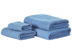 Set of 4 Towels Blue Cotton Zero Twist Guest Hand Bath Towels and Bath Mat 