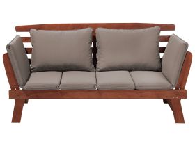 Garden Bench Dark Eucalyptus Wood Grey Cushions Outdoor 2 Seater with Reclining Armrests 