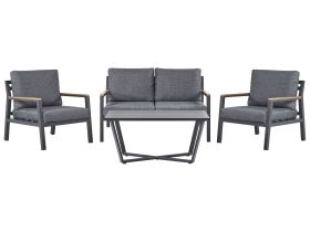 Outdoor Sofa Set Dark Grey Aluminium Frame Couch Armchairs with Polyester Cushions Coffee Table Modern Design 