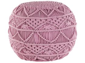 Knitted Pouffe Pink Cotton Chunky Crochet Round Braided Footstool 