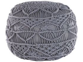 Knitted Pouffe Grey Cotton Chunky Crochet Round Braided Footstool 