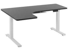 Left Corner Desk Black Tabletop 160 x 110 cm Electric Height Adjustable White Steel Frame Sit and Stand Modern Design 