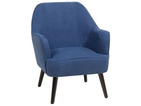 Armchair Navy Blue Club Chair Retro Style Wooden Legs 