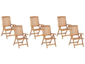 Set of 6 Garden Chairs Light Acacia Wood Folding Feature UV Resistant Rustic Style 