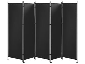 Room Divider Black Polyester Black Steel Frame 5 Panels Decorative Screen Partition  