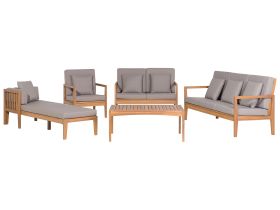 Garden Conversation Set Light Certified Acacia Wood 7 Seater with Grey Cushions 