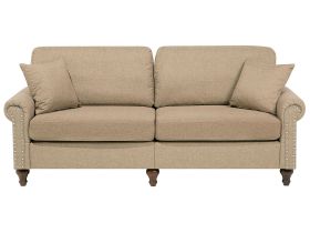 3 Seater Sofa Sand Beige Fabric Chesterfield Style Low Back 
