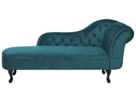 Chaise Lounge Teal Right Hand Velvet Buttoned 