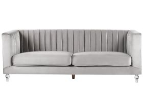 Sofa Light Grey 3 Seater Velvet Tuxedo Style Quilting 