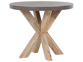 Outdoor Dining Table Grey Concrete Tabletop Light Wooden Legs Acacia 4 People Capacity Round 90 cm