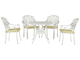 Garden Dining Set White Aluminium Outdoor Table 4 Chairs Polyester Seat Pads 