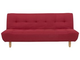 Sofa Red Fabric Upholstery Light Wood Legs 3 Seater Scandinavian Style 