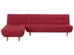 Corner Sofa Red Fabric Upholstery Light Wood Legs Right Hand Chaise Longue 3 Seater 