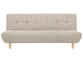 Sofa Beige Fabric Upholstery Light Wood Legs 3 Seater Scandinavian Style 