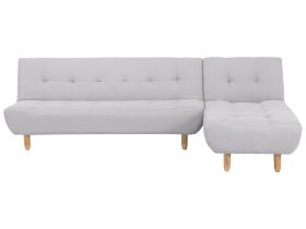 Corner Sofa Light Grey Fabric Upholstery Light Wood Legs Left Hand Chaise Longue 3 Seater 
