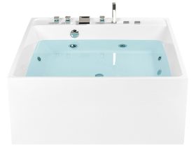 Hot Tub White Acrylic Hydromassage Bath Whirlpool 2 Seater 130 x 130 cm 