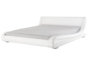 Platform Bed Frame White Genuine Leather Upholstered 6ft EU Super King Size Sleigh Design 