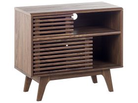 TV Stand Dark Wood Storage Shelf Cabinet Cable Management Modern 