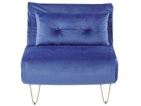 Small Sofa Bed Navy Blue Velvet 1 Seater Fold-Out Sleeper Armless With Cushion Metal Gold Legs Glamour 