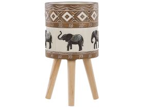 Plant Stand Magnesium Round Solid Wood Base Rustic Elephant Motif Tall Plant Pot Planter 
