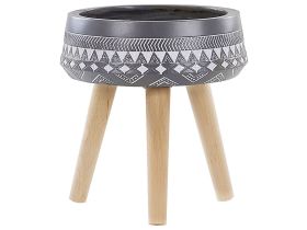 Flower Pot Grey 35 x 35 x 14 cm with 3 Wooden Legs Round Boho Indoors Outdoors 
