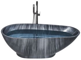 Freestanding Bath Black Marble Effect Sanitary Acrylic Single 170 x 80 cm Oval Modern Design 