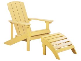 Garden Chair Yellow Plastic Wood with Footstool Weather Resistant Modern Style 