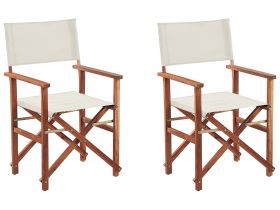Set of 2 Garden Director's Chairs Dark Wood with Off-White Acacia Fabric Folding  