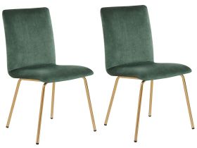 Set of 2 Dining Chairs Green Velvet Armless Gold Metal Legs Retro Glam 