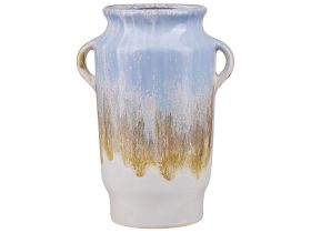 Flower Vase Blue with White Ceramic with Handles Decorative Piece Home Decor Modern Design 