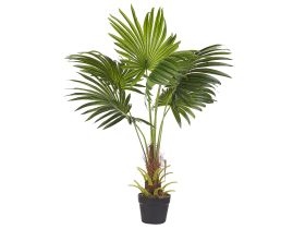 Artificial Potted Fan Palm Plant Green and Black Plastic Leaves Material 100 cm Decorative Indoor Accessory 