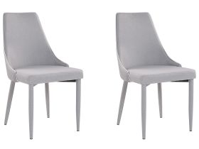 Set of 2 Dining Chairs Grey Fabric Upholstered Seat and Legs Kitchen Chairs 