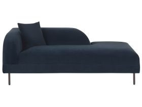 Chaise Lounge Dark Blue Velvet 2 Seater Left Hand Throw Cushion Retro Minimalistic 