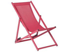 Deck Chair Red with Aluminium Frame Folding Adjustable Sling Backrest Beach Coastal 