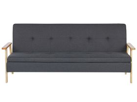 Sofa Bed Dark Grey Fabric Upholstered 3 Seater Click Clack Bed Wooden Frame and Armrests 