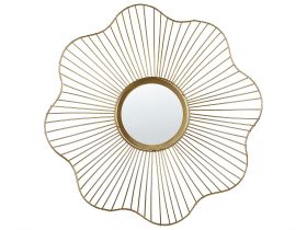 Wall Accent Mirror Golden Metal 38 cm Flower Shaped Glamour Living Room Bedroom Wall Hung 