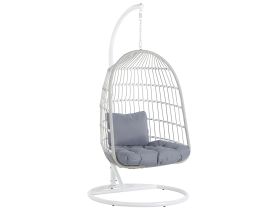 Swing Egg Chair White Rope Metal Stand Soft Sitting Cushion Boho Rustic Living Room Terrace 