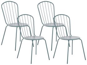 Set of 4 Garden Dining Chairs Light Blue Steel Modern Rust Resistant High Back 