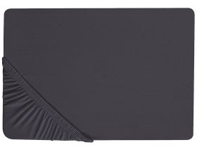 Fitted Sheet Black Cotton 200 x 200 cm Solid Pattern Classic Elastic Edging Bedroom 