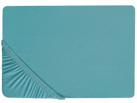 Fitted Sheet Turquoise Cotton 90 x 200 cm Solid Pattern Classic Elastic Edging Bedroom 