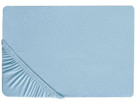 Fitted Sheet Blue Cotton 200 x 200 cm Solid Pattern Classic Elastic Edging Bedroom 