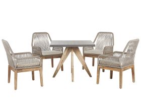 Outdoor Dining Set Grey Light Wood Fibre Cement For 4 People Square Table with Beige Chairs Modern Design 