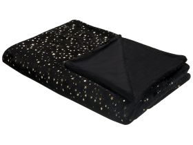 Blanket Black Polyester 150 x 200 cm Bedspread Throw Golden Star Pattern Living Room Bedroom 