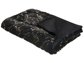 Blanket Black Polyester 150 x 200 cm Bedspread Throw Golden Marble Pattern Living Room Bedroom 