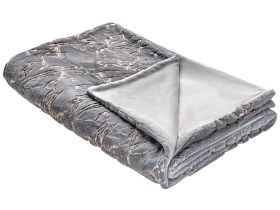 Blanket Grey Polyester 150 x 200 cm Bedspread Throw Golden Marble Pattern Living Room Bedroom 