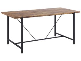 Dining Table Dark Wood Top Black Metal Legs 160 x 80 cm 4 Seater Rectangular Industrial 