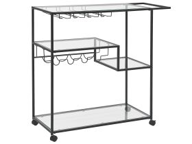 Kitchen Trolley Black Iron Tempered Glass 86 x 40 cm Industrial Castors with Brakes Bottle Rack Shelves Dining Room 