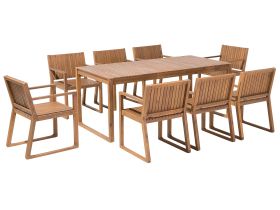 Garden Dining Set Light Acacia Wood Table 8 Chairs Rustic Style 