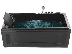 Whirlpool Bath Black Acrylic 169 x 81 cm Left Hand Massage Jets Headrest LED Lights 
