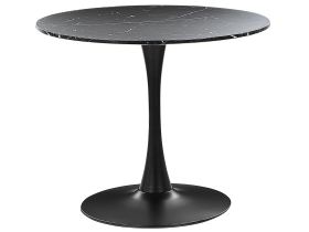 Dining Table Black Marble with Black MDF Top Metal Base 90 cm Industrial Round Kitchen Table  